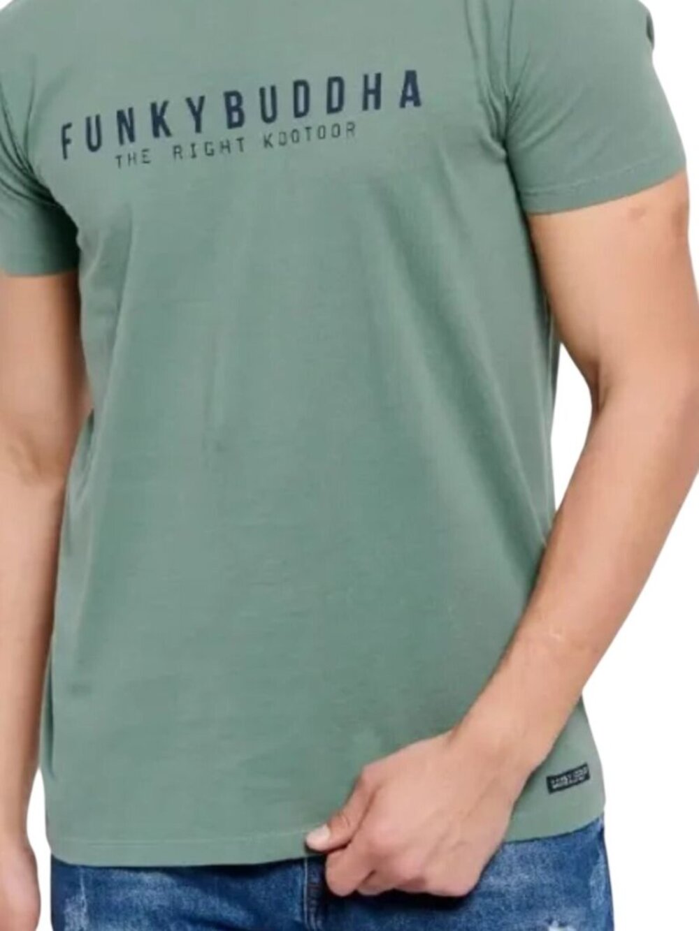 Funky Buddha Mens Green Graphic T-Shirt Size L Cotton Crew Neck Casual Tee